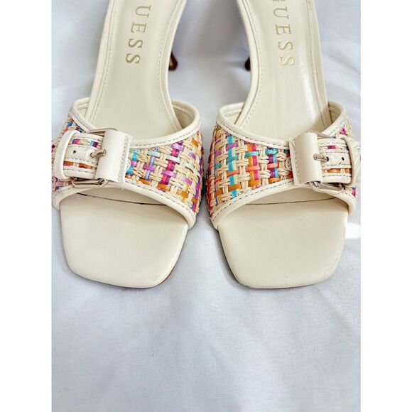 GUESS Y2K Dista Sandal Kitten Heels Multicolor Ivory 9M Feminine Classy Buckle - Picture 5 of 7